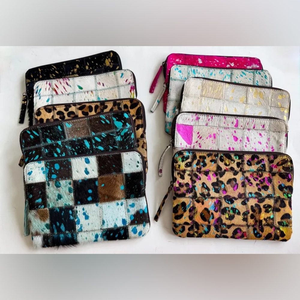 Cowhide Accessory Bag Genuine Hair-On Hide Makeup  Travel Toiletry Pencil Case